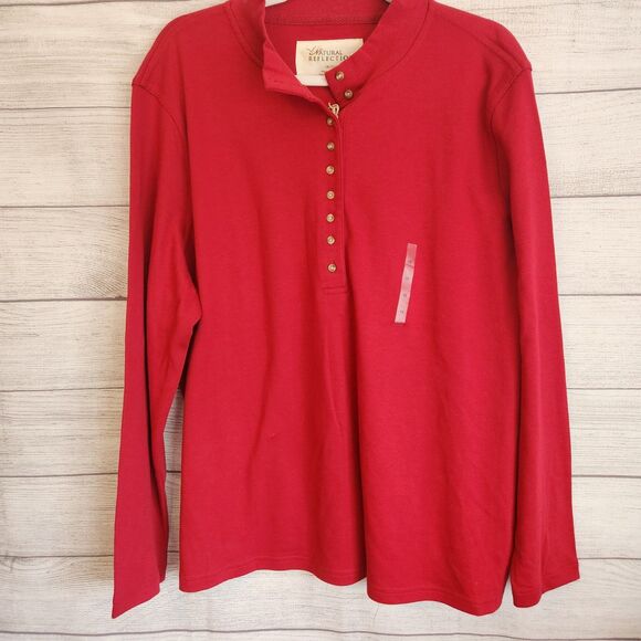 Natural Reflections NWT 1X Red long sleeve cotton blend casual top - Picture 1 of 7